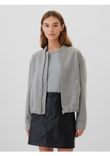 Kadın Gri Yün Bomber Ceket