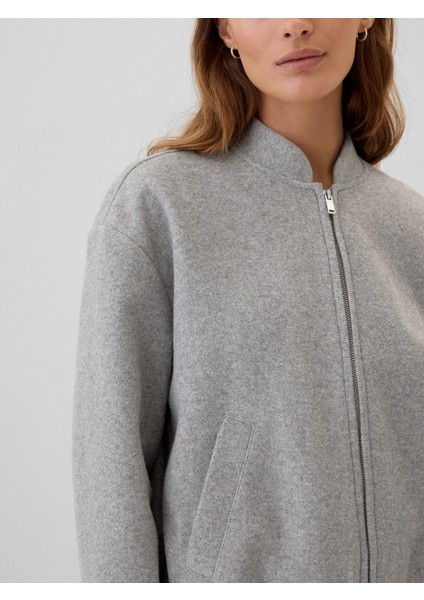Kadın Gri Yün Bomber Ceket modelleri