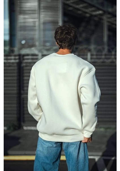 Kışlık Bisiklet Yaka Üç Iplik Basic Sweatshirt - Beyaz modelleri