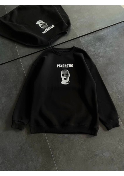Kışlık Bisiklet Yaka Baskılı Sweatshirt - Siyah fiyatları