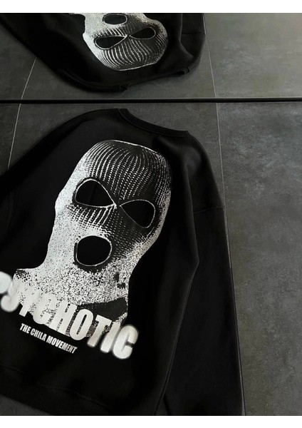 Kışlık Bisiklet Yaka Baskılı Sweatshirt - Siyah modelleri