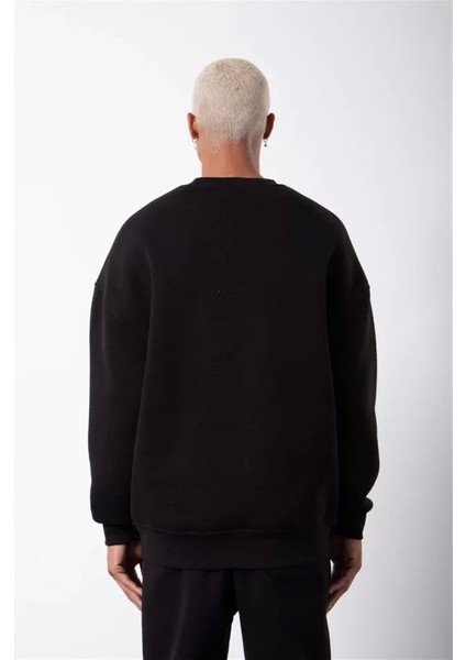Unisex Biskilet Yaka Üç Iplik Sweatshirt - Siyah fiyatları