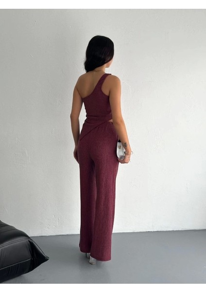 Asimetrik Crop Pantalon Ikili Takım - Gül Kurusu fiyatları