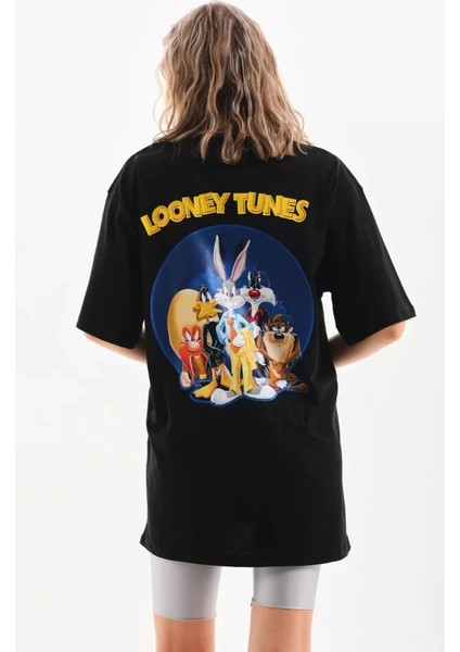 Unisex Baskılı Oversize T-Shirt - Siyah