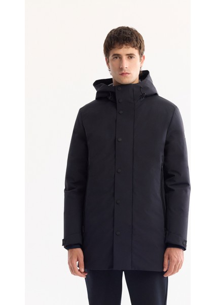 Erkek Lacivert Kapüşonlu Su İtici Rüzgar Geçirme -7 Dereceye Dayanıklı Regular Fit Mont A52Y6126