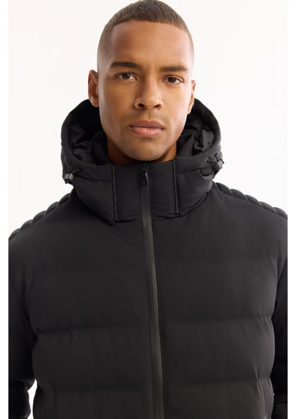 Erkek Siyah Kapüşonlu Kaz Tüyü Su İtici Rüzgar Geçirmez -10°C Dayanıklı Şişme Mont A52Y6067 fiyatları