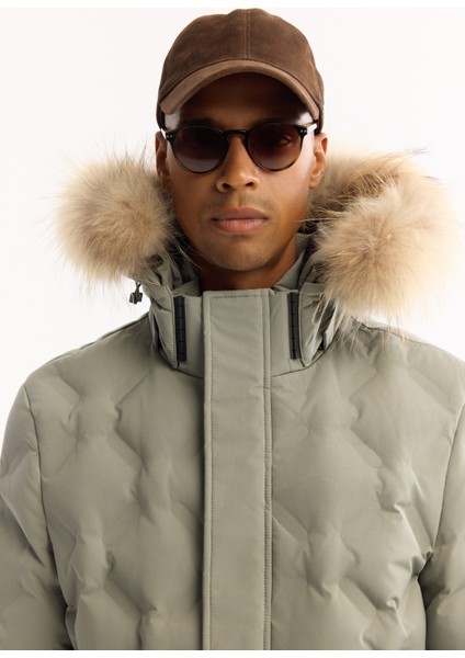 Erkek Nil Yeşili Kapüşonlu %100 Kaz Tüyü Su İtici Rüzgar Geçirmez -10°CDayanıklı Mont A52Y6166 fiyatları