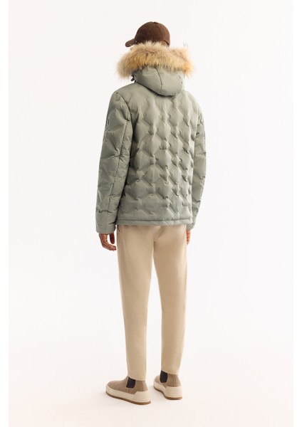 Erkek Nil Yeşili Kapüşonlu %100 Kaz Tüyü Su İtici Rüzgar Geçirmez -10°CDayanıklı Mont A52Y6166 fırsatları