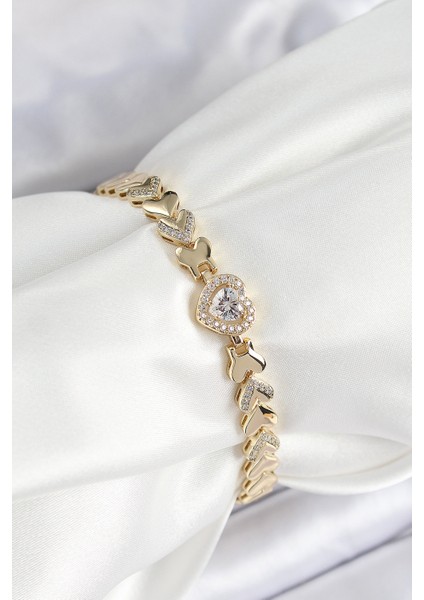 Xuping Pirinç Baget Kalp Model Gold Renk Kadın Bileklik