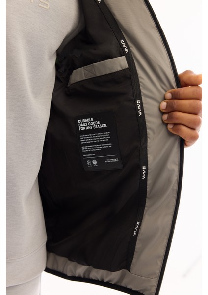 Erkek Koyu Gri Kapüşonlu Su İtici Rüzgar Geçirmez -10°C Dayanıklı Şişme Mont A52Y6150