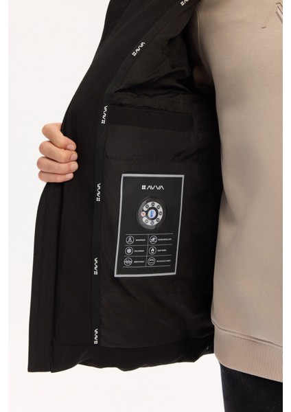 Erkek Siyah Kapüşonlu Su İtici Rüzgar Geçirmez -7°C Dayanıklı Şişme Comfort Fit Mont A52Y6184