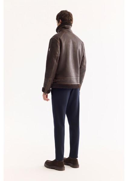 Erkek Kahve Kürklü Yaka Deri Görünümlü Napa Comfort Fit Mont A52Y6060 fırsatları