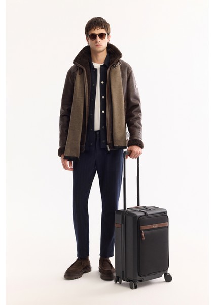 Erkek Kahve Kürklü Yaka Deri Görünümlü Napa Comfort Fit Mont A52Y6060