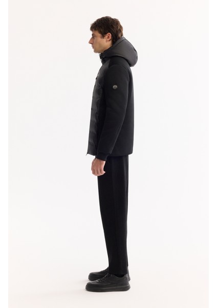 Erkek Siyah Kapüşonlu Su İtici Rüzgar Geçirmez -10°C Dayanıklı Şişme Comfort Fit Mont A52Y6155 modelleri