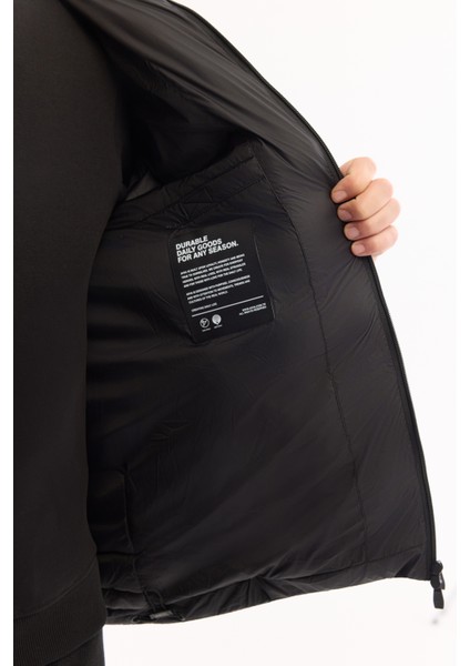 Erkek Siyah Kapüşonlu Su İtici Rüzgar Geçirmez -10°C Dayanıklı Şişme Comfort Fit Mont A52Y6155