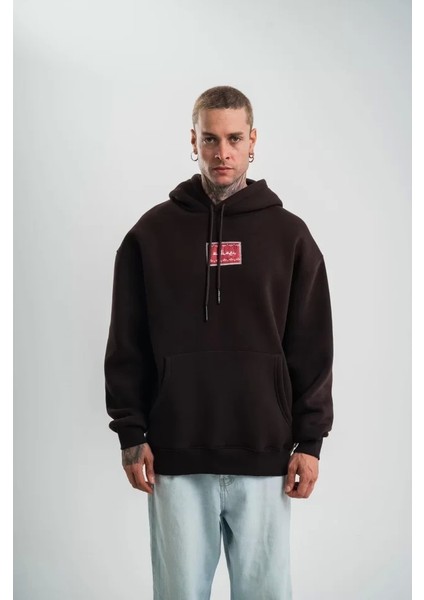 Polızeı Premium Kalite Unisex Kapşonlu Dijital Patchli Sweatshirt - Kahve fırsatları