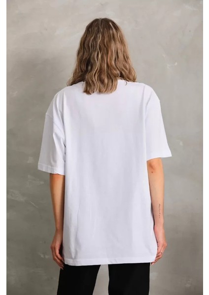 Unisex Bisiklet Yaka 20/1 Düz Oversize T-Shirt - Beyaz modelleri