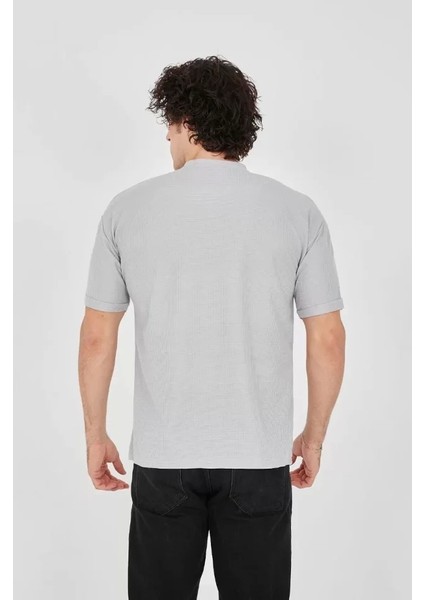 Unisex Waffle Kumaş Rahat Kol T-Shirt - Boyalı Gri fırsatları