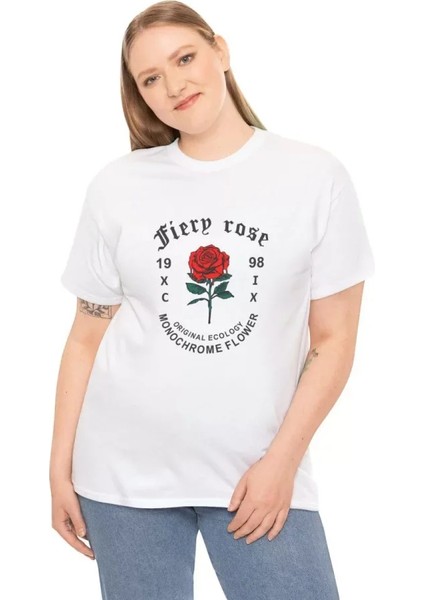 Unisex Bisiklet Yaka Baskılı T-Shirt - Beyaz