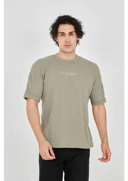 Unisex Jakar Kumaş Rahat Kol T-Shirt - Açık Yeşil fiyatları