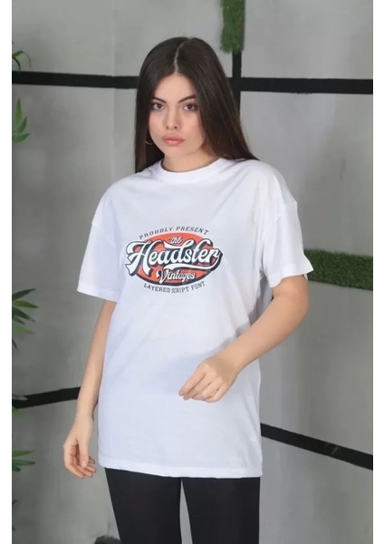 Unisex Baskılı Oversize T-Shirt - Beyaz fiyatları