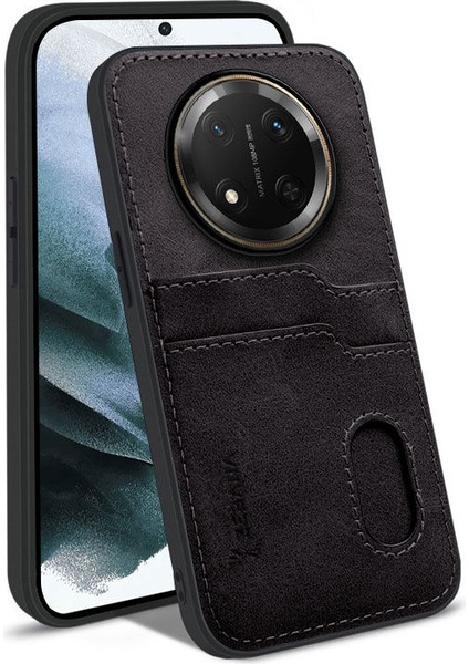 Honor Magic 7 Lite Uyumlu Kılıf Zebana Kartlıklı Lüx Deri Kılıf Siyah