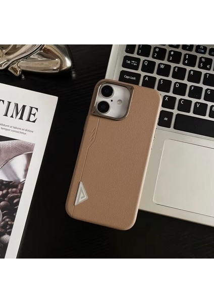 Apple iPhone 17 Uyumlu Kılıf Zebana Arvento Elite Deri Kılıf (Kablosuz Şarj) Desert Titanyum