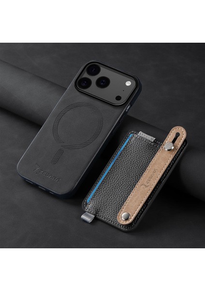 Apple iPhone 17 Pro Uyumlu Kılıf Zebana 2in1 Kartlıklı Best Deri Kılıf Siyah