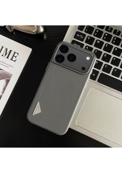 Apple iPhone 17 Pro Max Uyumlu Kılıf Zebana Arvento Elite Deri Kılıf (Kablosuz Şarj) Gri