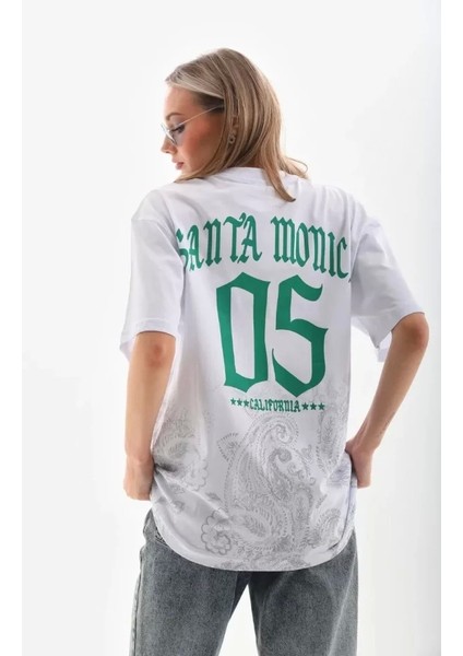 Unisex Baskılı Oversize T-Shirt - Beyaz fiyatları