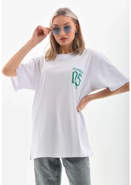 Unisex Baskılı Oversize T-Shirt - Beyaz fırsatları