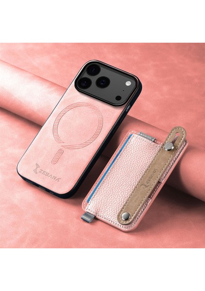 Apple iPhone 17 Pro Max Uyumlu Kılıf Zebana 2in1 Kartlıklı Best Deri Kılıf Pembe