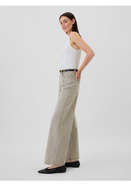 Kadın Gri High Rise Wide-Leg Jean Pantolon