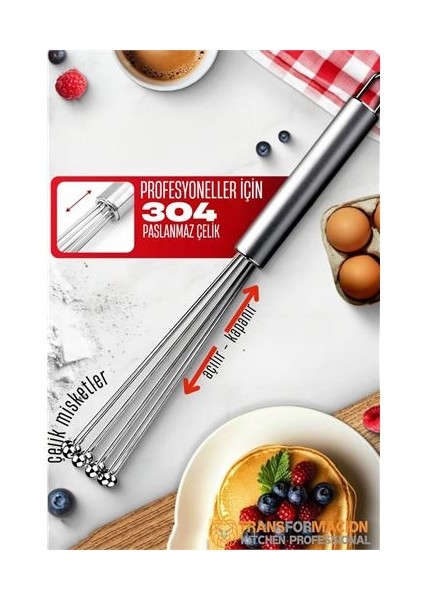 Modacar Çelik Misketli Yaylı Açılır Kapanır Çırpıcı 304 Paslanmaz Çelik Çırpıcı Çırpma Teli