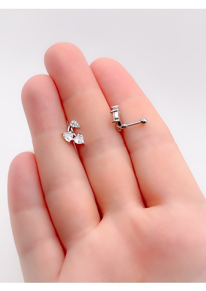 Cerrrahi Çelik Piercing ( Pirsing ) Zirkon Taşlı Salkım Tragus Helix Piercing (1adet) fiyatları