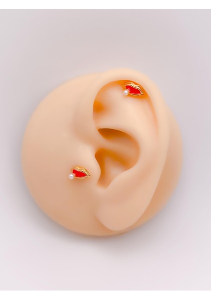 Cerrrahi Çelik Piercing ( Pirsing ) Incili Dudak Figürlü Tragus Helix Piercing (1ADET)