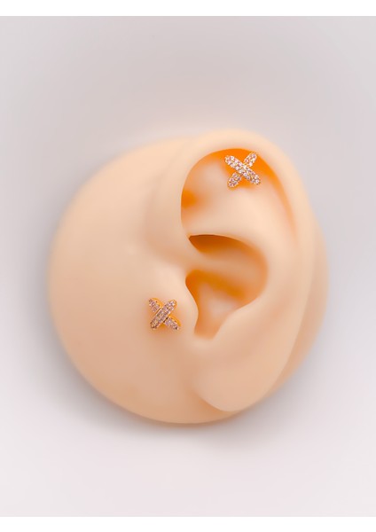 Cerrrahi Çelik Piercing ( Pirsing ) Pembe Taşlı x Tragus Helix Piercing (1ADET)