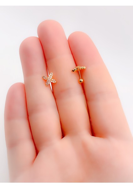 Cerrrahi Çelik Piercing ( Pirsing ) Pembe Taşlı x Tragus Helix Piercing (1ADET) fiyatları