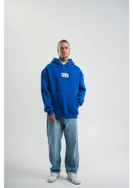 Unisex Kapşonlu Uzun Kol Patchli Nakışlı Sweatshirt - Mavi modelleri