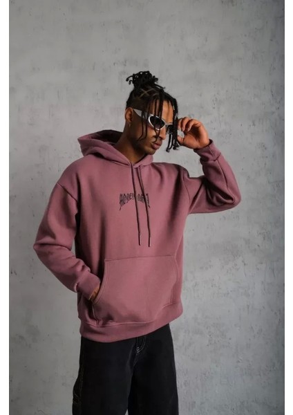 Erkek Kordon Ipli Baskılı Kapüşonlu Sweatshirt - Gül Kurusu fiyatları