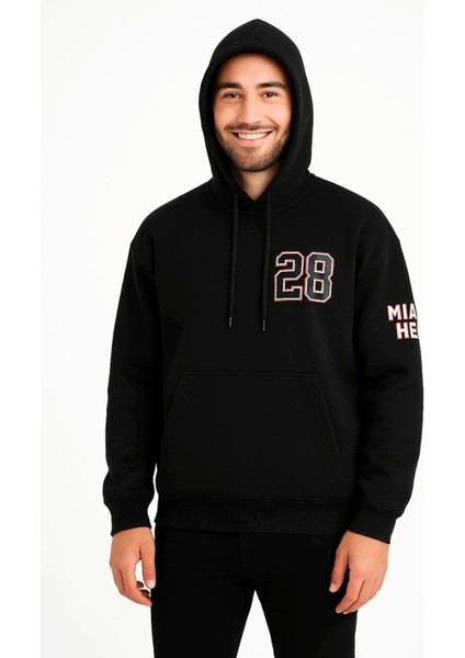 Üç Iplik Kapüşonlu Ön ve Arka Baskılı Sweatshirt Hoodie - Siyah fiyatları