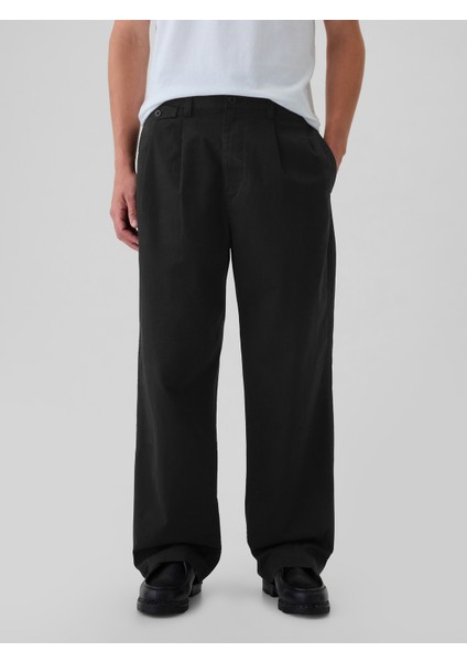 Erkek Siyah Modern Pile Detaylı Baggy Fit Khaki Pantolon indirimleri