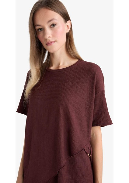 Regular Fit Bisiklet Yaka Bürümcük Kısa Kollu Tişört F6505AX25AU fırsatları