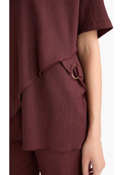 Regular Fit Bisiklet Yaka Bürümcük Kısa Kollu Tişört F6505AX25AU indirimleri