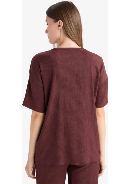 Regular Fit Bisiklet Yaka Bürümcük Kısa Kollu Tişört F6505AX25AU