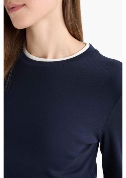 Slim Fit Dar Kesim Bisiklet Yaka Uzun Kollu Tişört Tunik F9611AX25AU indirimleri