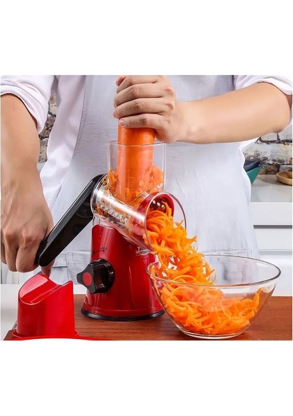 Kırmızı Çevirme Kollu Sebze Doğrayıcı ve Dilimleyici, Pratik ve Kolay Kullanım