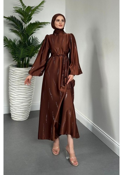 Kaitlyn Taşlı Abiye Kahverengi