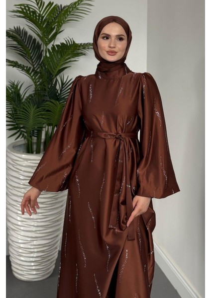 Kaitlyn Taşlı Abiye Kahverengi modelleri