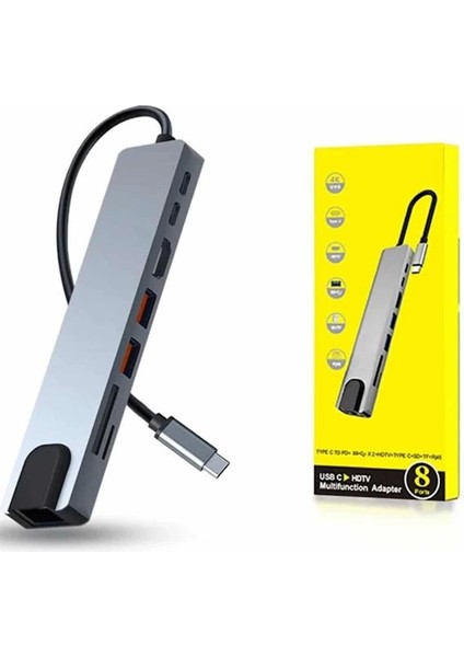 8 Portlu Macbook Çevirici Type C Hub Sd Tf USB Çoğaltıcı Ethernet modelleri